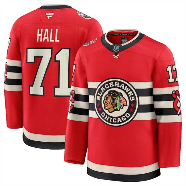 Mens Chicago Blackhawks #71 Taylor Hall Red 2024-25 Winter Classic Stitched Hockey Jersey Dzhi